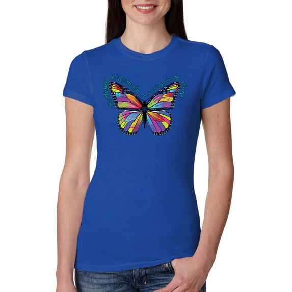 Colorful Butterfly Oh Butterfly On Whispering Wings Animal Lover Womens Slim Fit Junior Tee, Royal, Small