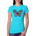 thumbnail image 1 of Wild Bobby, Colorful Butterfly Oh Butterfly On Whispering Wings Animal Lover Womens Slim Fit Junior Tee, Tahiti Blue, Medium, 1 of 3