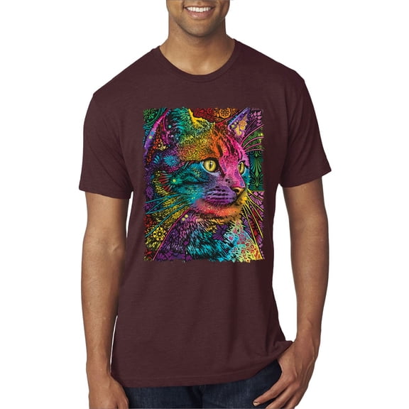 Wild Bobby, Colorful Cat Portrait | Cat Lover Owner | Dean Russo Art Animal Lover Mens Premium Tri Blend T-Shirt, Cardinal, L