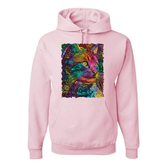 Wild Bobby, Colorful Cat Portrait | Cat Lover Owner | Dean Russo Art Animal Lover Unisex Hoodie Sweatshirt, Light Pink, XL