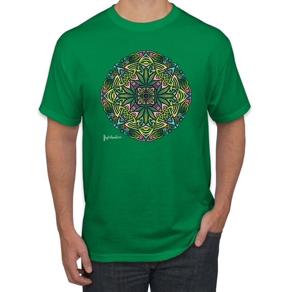 Wild Bobby, Colorful Celtic Style Knot Leaves, Men Graphic Tees, Kelly, 5XL