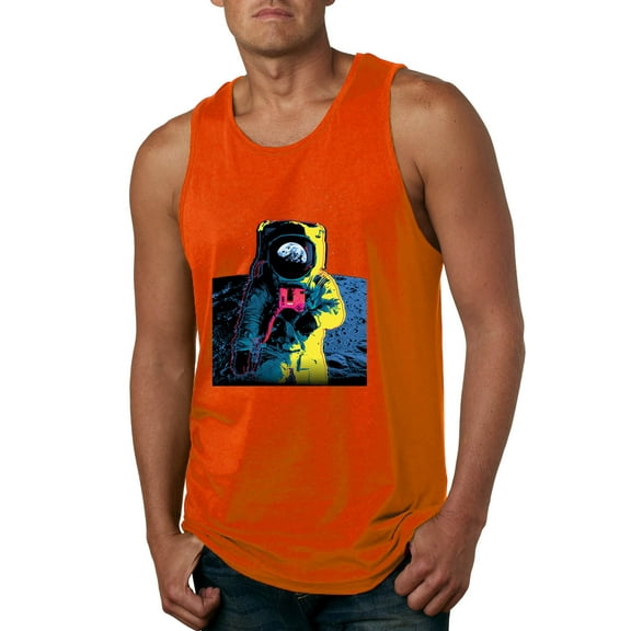 Wild Bobby, Colorful Cosmic Neon Astronaut Lunar Spaceman Moon Galaxy, Fashion, Men Graphic Tank Top, Orange, Small