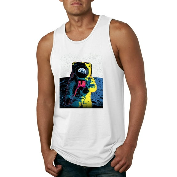 Wild Bobby, Colorful Cosmic Neon Astronaut Lunar Spaceman Moon Galaxy, Fashion, Men Graphic Tank Top, White, Small