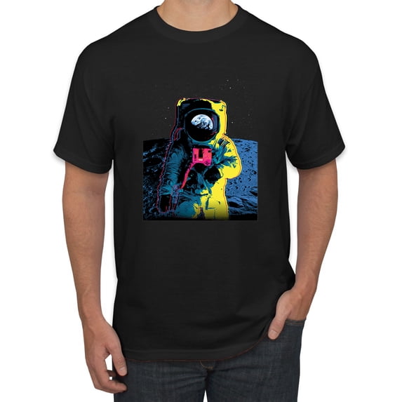 Wild Bobby, Colorful Cosmic Neon Astronaut Lunar Spaceman Moon Galaxy, Fashion, Men Graphic Tee, Black, Small