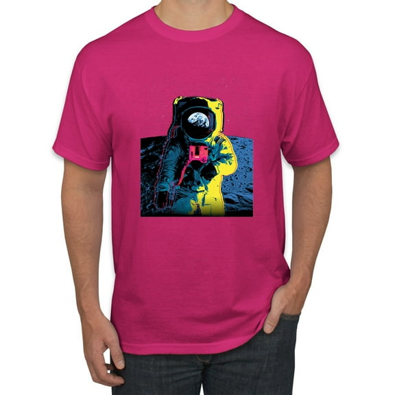 Wild Bobby, Colorful Cosmic Neon Astronaut Lunar Spaceman Moon Galaxy, Fashion, Men Graphic Tee, Fuschia, X-Large