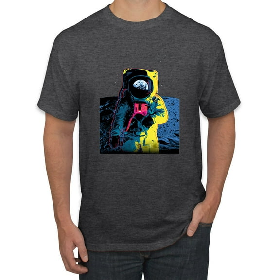 Wild Bobby, Colorful Cosmic Neon Astronaut Lunar Spaceman Moon Galaxy, Fashion, Men Graphic Tee, Heather Black, Large