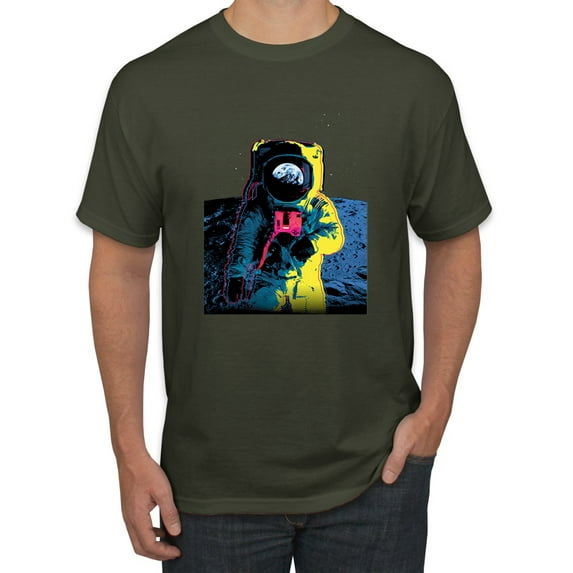 Wild Bobby, Colorful Cosmic Neon Astronaut Lunar Spaceman Moon Galaxy, Fashion, Men Graphic Tee, Military Green, XX-Large