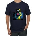 thumbnail image 1 of Wild Bobby, Colorful Cosmic Neon Astronaut Lunar Spaceman Moon Galaxy, Fashion, Men Graphic Tee, Navy, Medium, 1 of 4