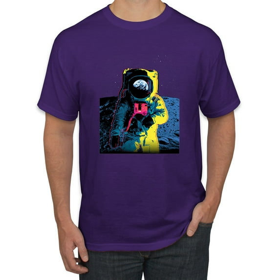 Wild Bobby, Colorful Cosmic Neon Astronaut Lunar Spaceman Moon Galaxy, Fashion, Men Graphic Tee, Purple, XX-Large