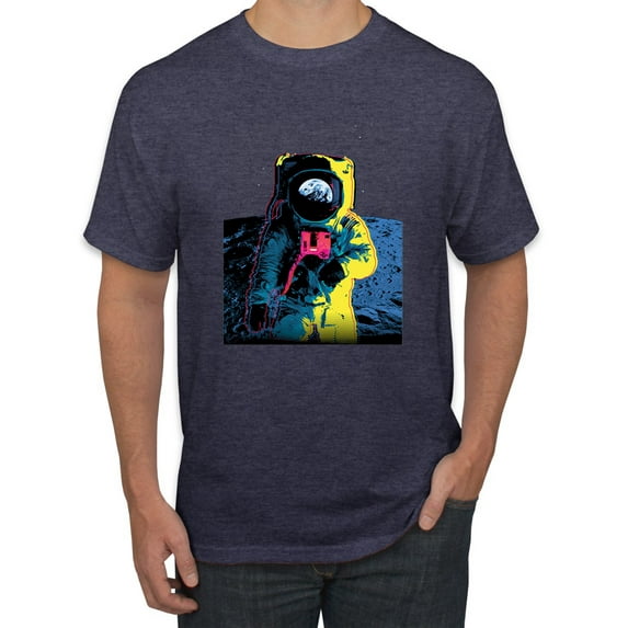 Wild Bobby, Colorful Cosmic Neon Astronaut Lunar Spaceman Moon Galaxy, Fashion, Men Graphic Tee, Vintage Heather Navy, 4X-Large