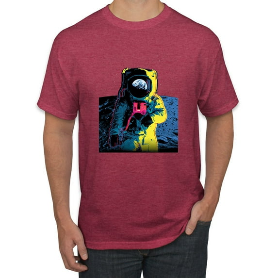 Wild Bobby, Colorful Cosmic Neon Astronaut Lunar Spaceman Moon Galaxy, Fashion, Men Graphic Tee, Vintage Heather Red, 3X-Large