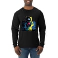 thumbnail image 1 of Wild Bobby, Colorful Cosmic Neon Astronaut Lunar Spaceman Moon Galaxy, Fashion, Men Long Sleeve Shirt, Black, Small, 1 of 4