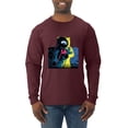 thumbnail image 1 of Wild Bobby, Colorful Cosmic Neon Astronaut Lunar Spaceman Moon Galaxy, Fashion, Men Long Sleeve Shirt, Maroon, X-Large, 1 of 4