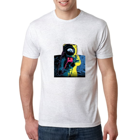 Wild Bobby, Colorful Cosmic Neon Astronaut Lunar Spaceman Moon Galaxy, Fashion, Men Premium Tri Blend Tee, Heather White, Large