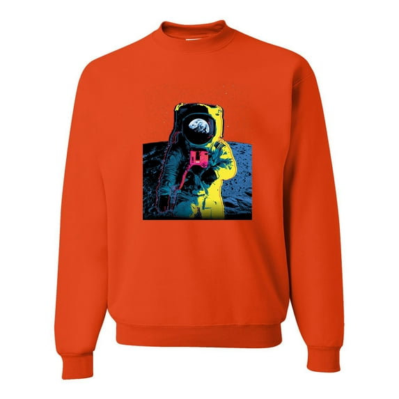 Wild Bobby, Colorful Cosmic Neon Astronaut Lunar Spaceman Moon Galaxy, Fashion, Unisex Crewneck Graphic Sweatshirt, Orange, XX-Large