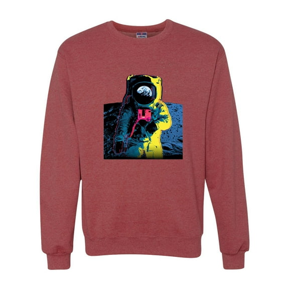 Wild Bobby, Colorful Cosmic Neon Astronaut Lunar Spaceman Moon Galaxy, Fashion, Unisex Crewneck Graphic Sweatshirt, Vintage Heather Red, X-Large