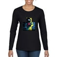 thumbnail image 1 of Wild Bobby, Colorful Cosmic Neon Astronaut Lunar Spaceman Moon Galaxy, Fashion, Women Graphic Long Sleeve Tee, Black, Small, 1 of 4