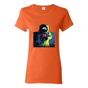 Wild Bobby, Colorful Cosmic Neon Astronaut Lunar Spaceman Moon Galaxy, Fashion, Women Graphic Tee, Orange, Large