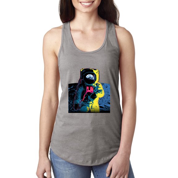 Wild Bobby, Colorful Cosmic Neon Astronaut Lunar Spaceman Moon Galaxy, Fashion, Women Racerback Tank Top, Heather Grey, Small