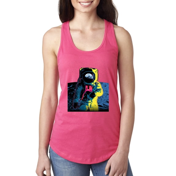Wild Bobby, Colorful Cosmic Neon Astronaut Lunar Spaceman Moon Galaxy, Fashion, Women Racerback Tank Top, Hot Pink, Large