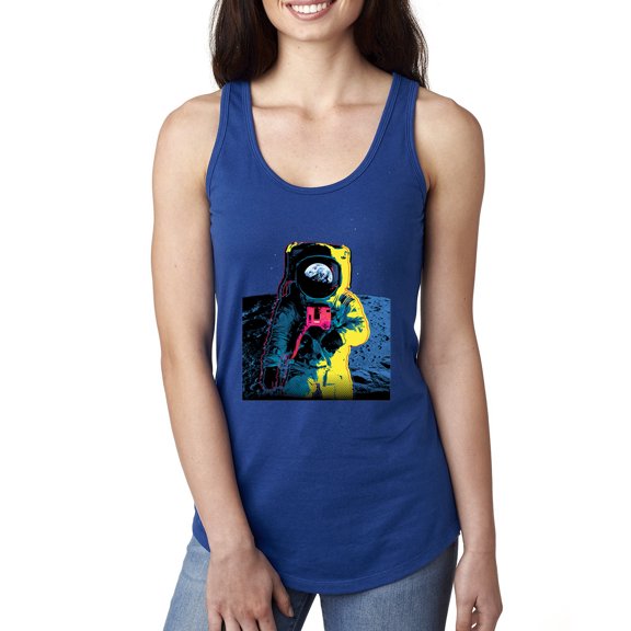 Wild Bobby, Colorful Cosmic Neon Astronaut Lunar Spaceman Moon Galaxy, Fashion, Women Racerback Tank Top, Royal, X-Large
