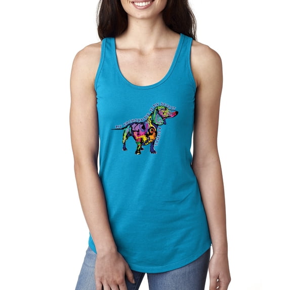 Wild Bobby, Colorful Dachshund Is My Spirit Animal Lover Ladies Racerback Tank Top, Turquoise, Small