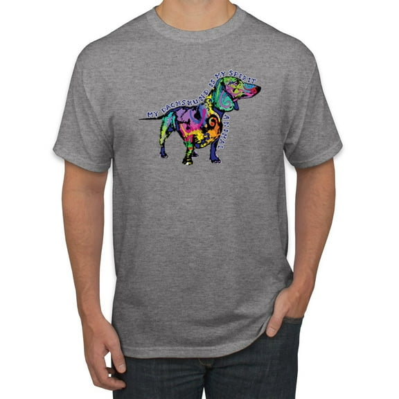 Wild Bobby, Colorful Dachshund Is My Spirit Animal Lover Men's Graphic T-Shirt, Heather Grey, 4XL