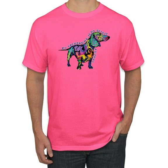 Wild Bobby, Colorful Dachshund Is My Spirit Animal Lover Men's Graphic T-Shirt, Neon Pink, X-Large