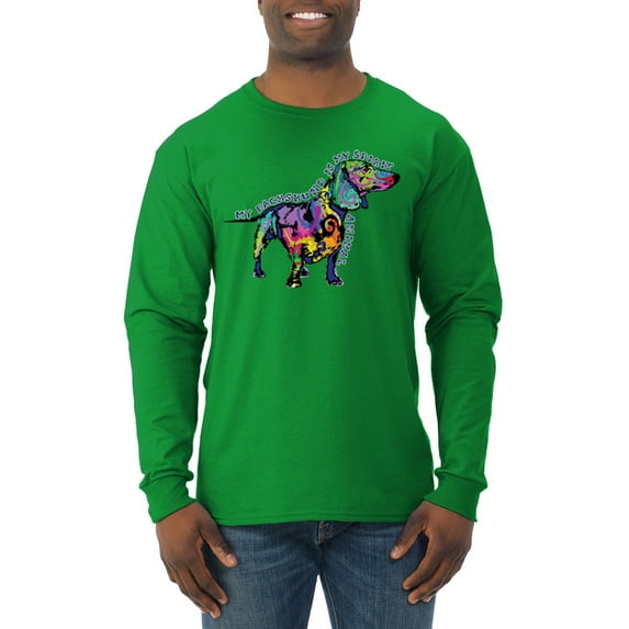 Wild Bobby, Colorful Dachshund Is My Spirit Animal Lover Mens Long Sleeve Shirt, Kelly, 3XL