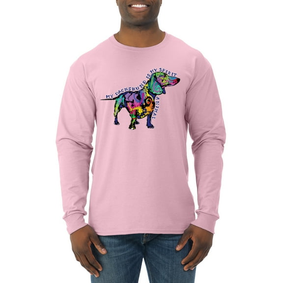 Wild Bobby, Colorful Dachshund Is My Spirit Animal Lover Mens Long Sleeve Shirt, Light Pink, X-Large
