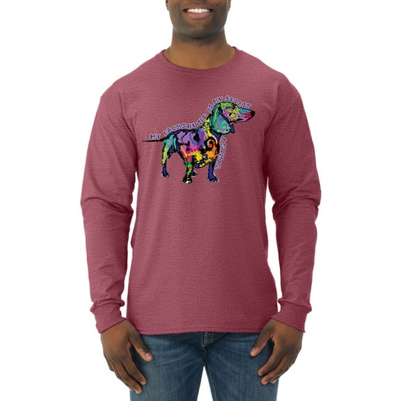 Wild Bobby, Colorful Dachshund Is My Spirit Animal Lover Mens Long Sleeve Shirt, Vintage Heather Red, Large