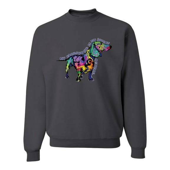 Wild Bobby, Colorful Dachshund Is My Spirit Animal Lover Unisex Crewneck Graphic Sweatshirt, Charcoal, X-Large