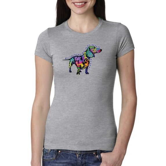 Colorful Dachshund Is My Spirit Animal Lover Womens Slim Fit Junior Tee, Heather Grey, 2XL