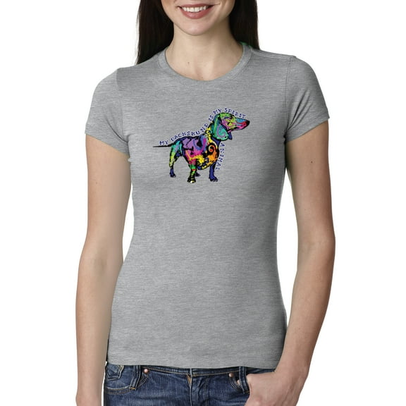 Wild Bobby, Colorful Dachshund Is My Spirit Animal Lover Womens Slim Fit Junior Tee, Heather Grey, Small