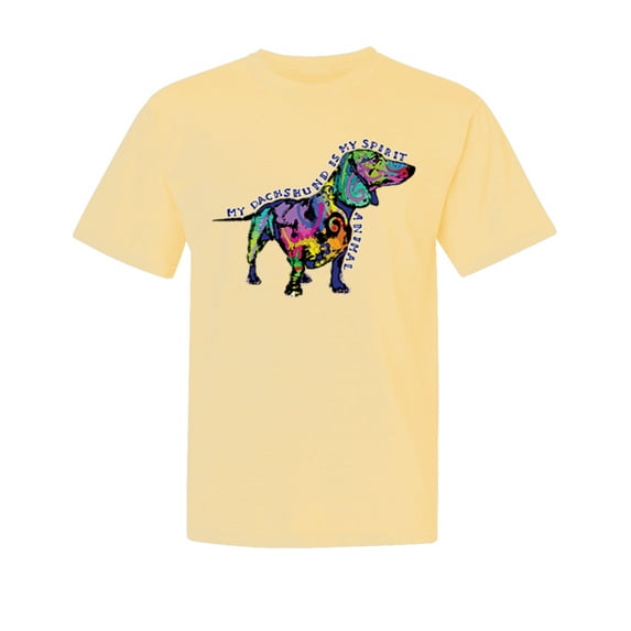 Wild Bobby,Colorful Dachshund Is My Spirit Dog Lover Garment-Dyed Washed Look Short Sleeve Tees, Banana, Medium