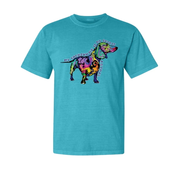 Wild Bobby,Colorful Dachshund Is My Spirit Dog Lover Garment-Dyed Washed Look Short Sleeve Tees, Blue Lagoon, Small