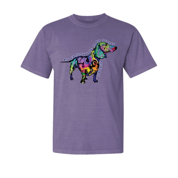 Wild Bobby,Colorful Dachshund Is My Spirit Dog Lover Garment-Dyed Washed Look Short Sleeve Tees, Purple, X-Large
