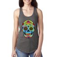 thumbnail image 1 of Wild Bobby, Colorful Floral Sugar Skull Streetwear Ladies Racerback Tank Top, Dark Grey, Large, 1 of 3