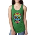 thumbnail image 1 of Wild Bobby, Colorful Floral Sugar Skull Streetwear Ladies Racerback Tank Top, Kelly, Small, 1 of 3