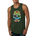 thumbnail image 1 of Wild Bobby, Colorful Floral Sugar Skull Streetwear Mens Graphic Tank Top, Forest Green, Large, 1 of 3