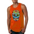 thumbnail image 1 of Wild Bobby, Colorful Floral Sugar Skull Streetwear Mens Graphic Tank Top, Orange, 2XL, 1 of 3
