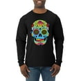 thumbnail image 1 of Wild Bobby, Colorful Floral Sugar Skull Streetwear Mens Long Sleeve Shirt, Black, Small, 1 of 3