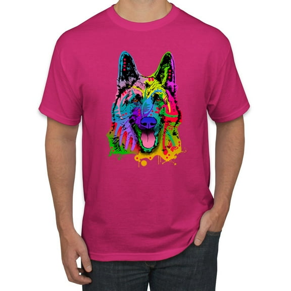 Wild Bobby, Colorful Happy German Shepherd Dog Animal Lover Men's Graphic T-Shirt, Fuschia, 4XL