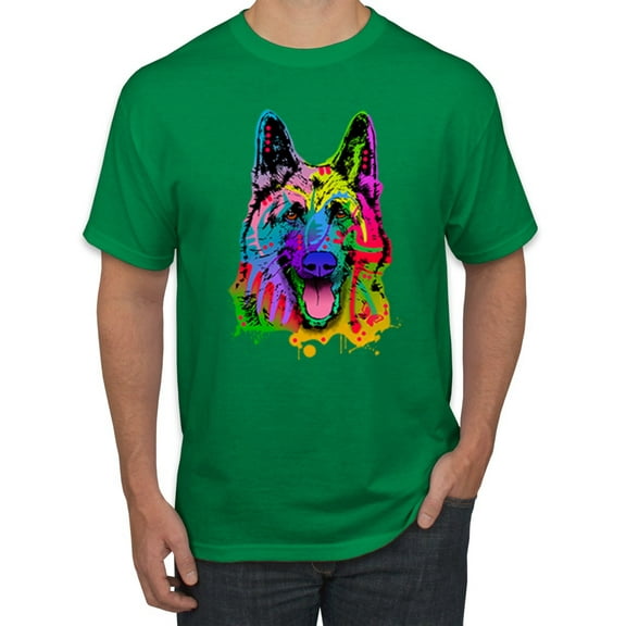 Wild Bobby, Colorful Happy German Shepherd Dog Animal Lover Men's Graphic T-Shirt, Kelly, Large