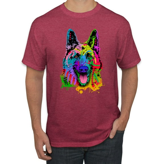 Wild Bobby, Colorful Happy German Shepherd Dog Animal Lover Men's Graphic T-Shirt, Vintage Heather Red, 3XL