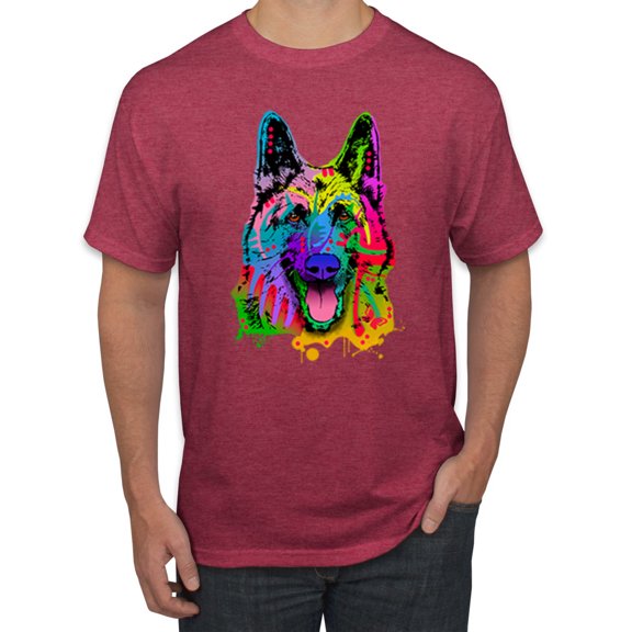 Wild Bobby, Colorful Happy German Shepherd Dog Animal Lover Men's Graphic T-Shirt, Vintage Heather Red, X-Large