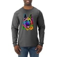 thumbnail image 1 of Wild Bobby, Colorful Happy German Shepherd Dog Animal Lover Mens Long Sleeve Shirt, Heather Black, Small, 1 of 3
