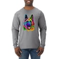thumbnail image 1 of Wild Bobby, Colorful Happy German Shepherd Dog Animal Lover Mens Long Sleeve Shirt, Heather Grey, Large, 1 of 3
