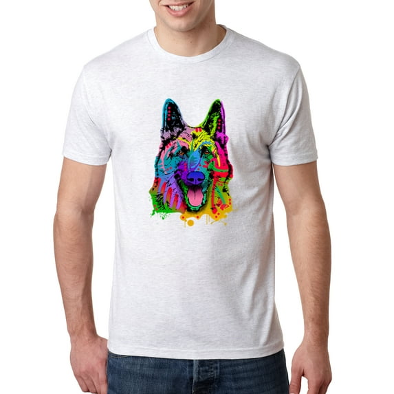 Wild Bobby, Colorful Happy German Shepherd Dog Animal Lover Mens Premium Tri Blend T-Shirt, Heather White, Small