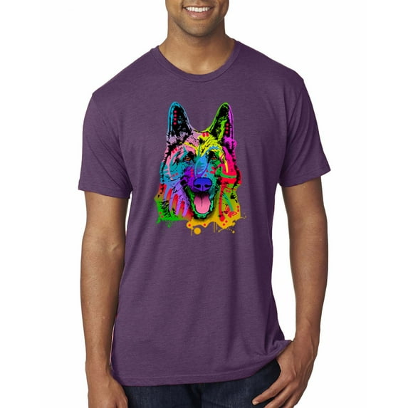 Wild Bobby, Colorful Happy German Shepherd Dog Animal Lover Mens Premium Tri Blend T-Shirt, Vintage Purple, Small